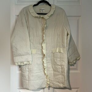 Patty Kim Cream Ruffle-Trim Quilted Coat